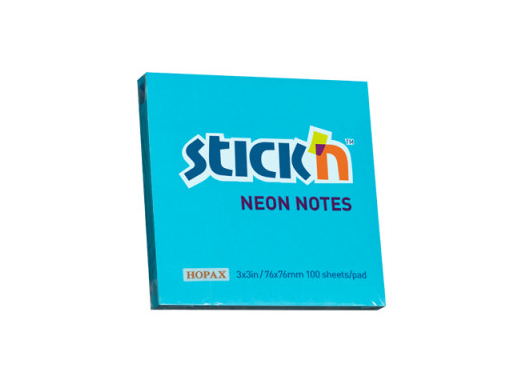 STICK NOTES STICK'N 76X76 NEON ALBASTRU