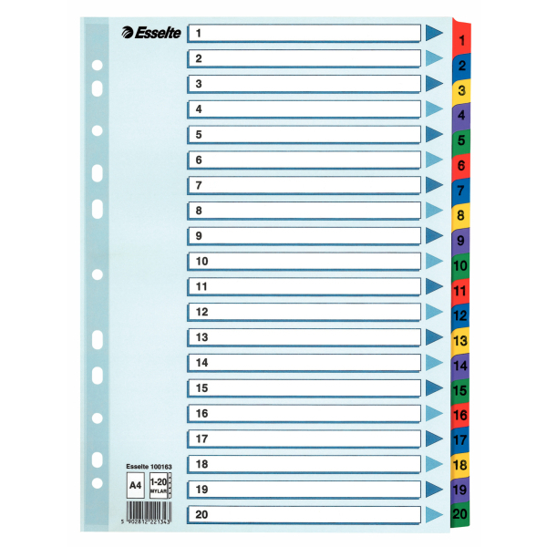 INDEX CARTON MYLAR 1-20 A4 ESSELTE