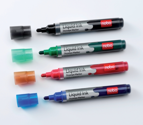 Marker NOBO cu cerneala lichida, culori asortate, 4 buc/set