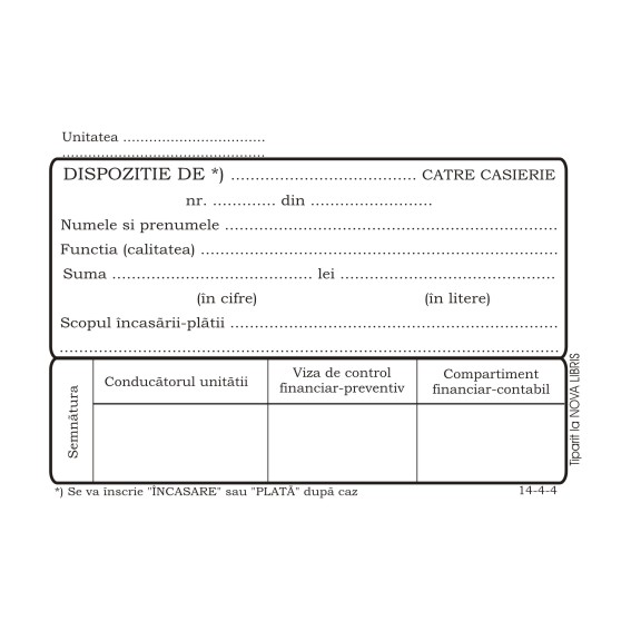 DISPOZITIE CASIERIE A6 FV 100COLI