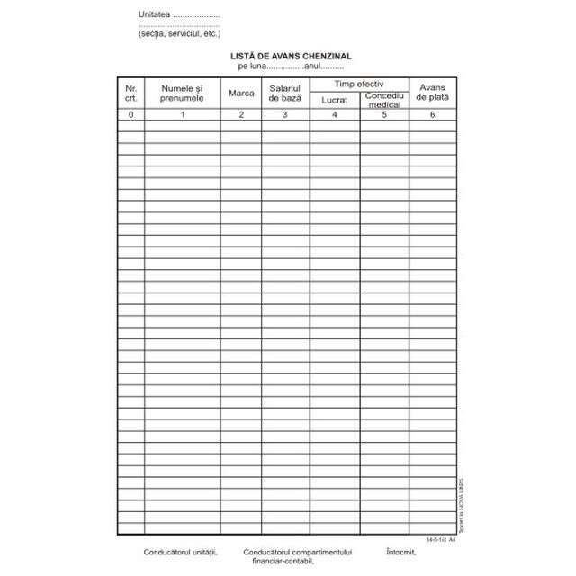 LISTA AVANS CHENZINAL A4 F 100COLI