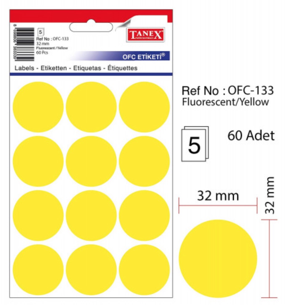 ETICHETE TIP BULINA D32mm 60 BUC/SET TANEX GALBEN