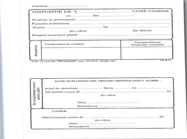 DISPOZITIE CASIERIE A5 AUTOCOPIATIVA 2 EXEMPLARE